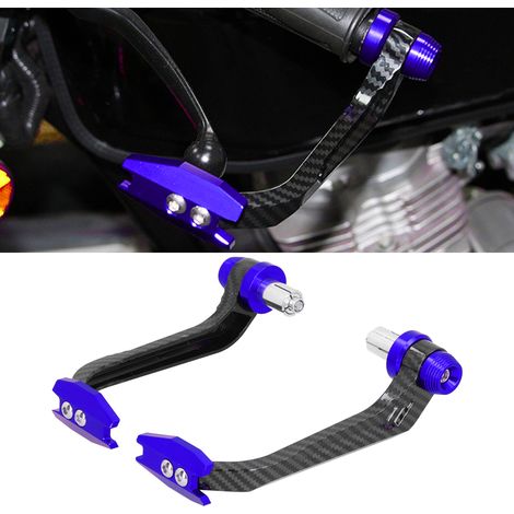 Barre de protection texturée en fibre de carbone pour modification de moto, protections de freins en forme de corne de taureau usinées CNC, protège-mains et protections antichute, 22 mm universel bleu (1/5)