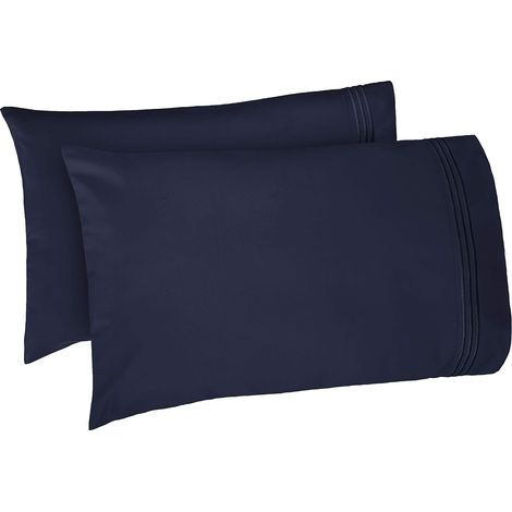 Ensemble de taies d'oreiller brodées en microfibre douce et facile d'entretien - Bleu marine (1/5)