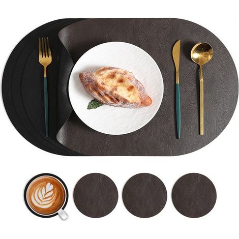 Sets de table ovales résistants à la chaleur le set comprend quatre sets de table lavables (45 x 30 cm) et quatre dessous de verre ronds (10 cm) pour la cuisine et la salle à manger (1/5)