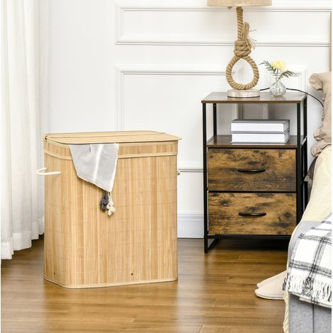 meuble rangement pliable 90L bambou 2 compartiments OKMYHOME (1/4)