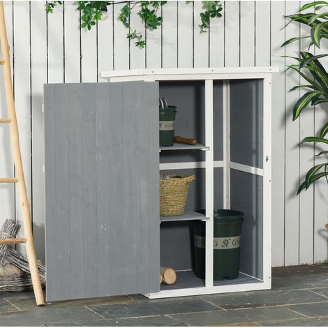 CHICFURN Armario de jardín de madera gris 75x56x115 cm con estantes, cerradura y techo inclinado (1/5)
