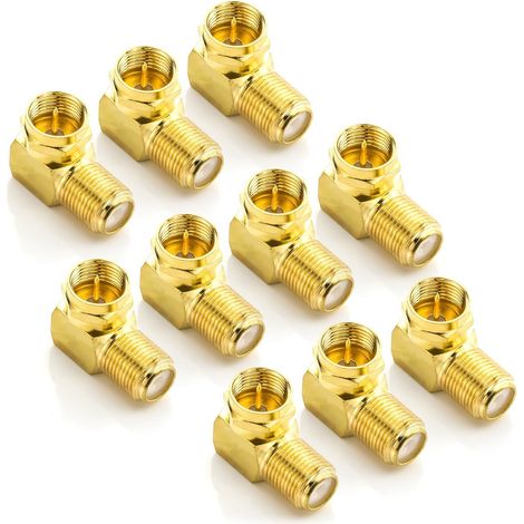 Adaptateur Angulaire F Femelle-Mâle - 90 Degres - Connecteur Câble Coaxial SAT - Doré 24K - 10 Pièces (1/5)