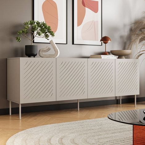 Aparador Carema, Credenza 2 Estantes, 4 Puertas, 6 Compartimientos, 200.5x42x75h cm Beige (1/4)