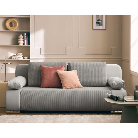 Bestmobilier – Canapé 3 places convertible avec coffre – Revêtement velours et velours côtelé – Dossier rabattable – Dimensions 200x92x77 cm (1/5)