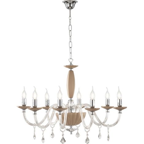 Lustre classique en verre cristal 8 lumières Cecilia 8 - Gris tourterelle (1/2)