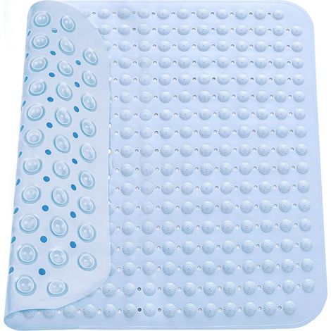 Lntyq Tapis de Douche 48 x 48 cm, Tapis de Douche carré antidérapant, Tapis de Bain antidérapant, cintres et Trous de Drainage, Bleu Clair