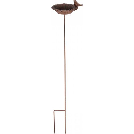 Mangeoire et bain pour oiseaux à planter – En fonte rouille – Fixation au sol – Dimensions 13.7x76.5cm – Pour attirer la biodiversité – Outils Et Nature
