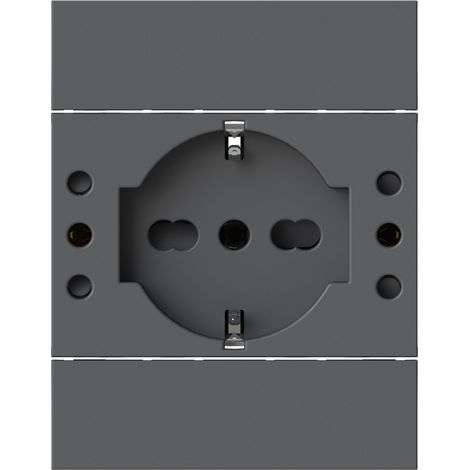 Modulo presa schuko e 2 prese 10A, serie P, nero, 16A, compatibile con serie BTicino Living Now - 4Box P503 4BP503.KG (1/4)