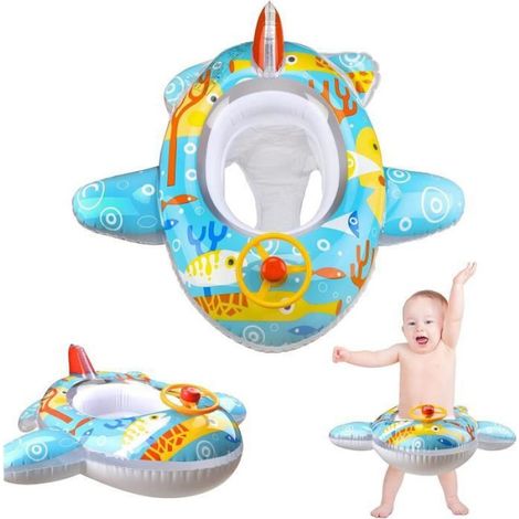 Bouée De Natation - Avion Gonflable Avec Volant - Pour Bébé 6 À 36 Mois - PVC Blanc - 1 Pièce (1/4)