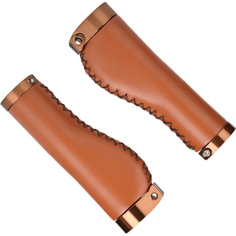Poignées Vélo VTT en Cuir PU Antidérapantes, Confortables pour Vélos Pliables (Marron) (1/5)