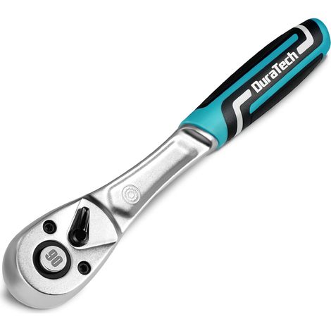 Clé à cliquet 3/8" 90 dents – Dégagement rapide – Acier chrome vanadium – Angle d'actionnement 4° – Poignée ergonomique antidérapante – Duratech (1/5)