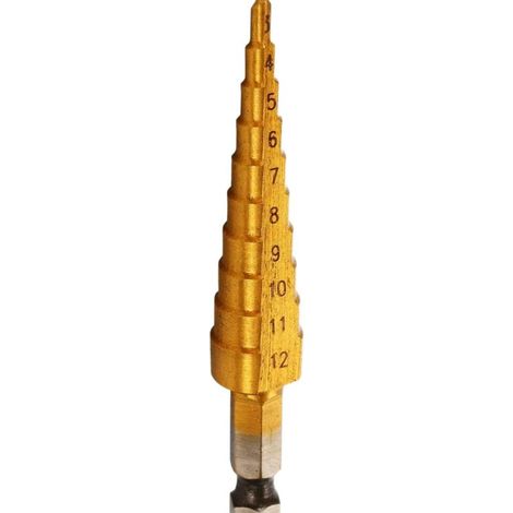 Foret a etage,Haute Vitesse En Acier Titanium Foret Etagé Cone Fraise Tige 3-12mm 10 étapes Rondes Shank Straight Flute Step Drill Cut Holes Tool Pour Visseuse Percage sur Acier Laiton Bois Plastique (1/5)