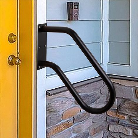 BEBUSINGOTO Robustes, rutschfestes Außentreppengeländer – Wandmontierter Haltegriff – U-förmiger Sicherheitsgriff für Garage, Veranda, Garten (schwarz) (1/5)