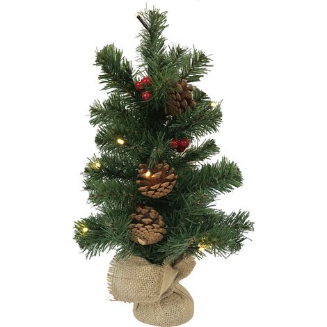 Árbol de Navidad 15 Luces Leds Cálidas, con Piñas y Bolitas Rojas 45 cm