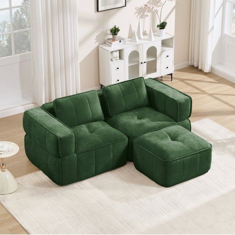 Modulares Ecksofa mit Hocker, 198 x 162 x 67 cm, Grün OKMYHOME (1/5)