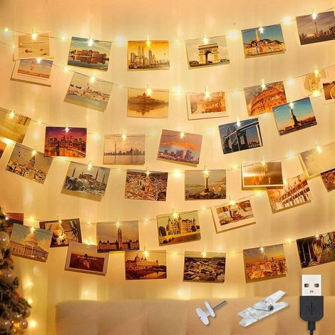 ZOLGINAH Guirlande Photo, Guirlande Lumineuse Chambre 3M 20 LED Guirlande Lumineuse Photo Avec 20 Photo Clips Guirlande Led Photo Decoration Interieur pour Accroche Photo, Blanc Chaud (1/5)