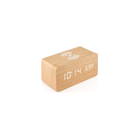 Reloj despertador infantil de madera con luz – Cargador inalámbrico Qi – Pantalla LED de hora, fecha y temperatura – Control de sonido para dormitorio – Crezuo