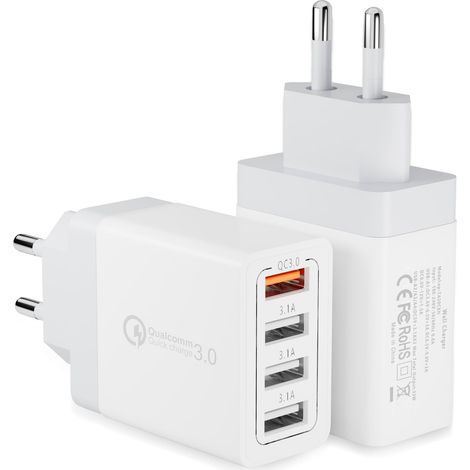 2 Pièces Chargeur Secteur USB 33W 4 Ports Chargeur Rapide Mural Adaptateur USB Universel Prise USB Multiple avec Quick Charge 3.0 pour S21 S20 FE S10 S9 S8 S7 A71 A54 A34 A14 Note 8 (1/5)
