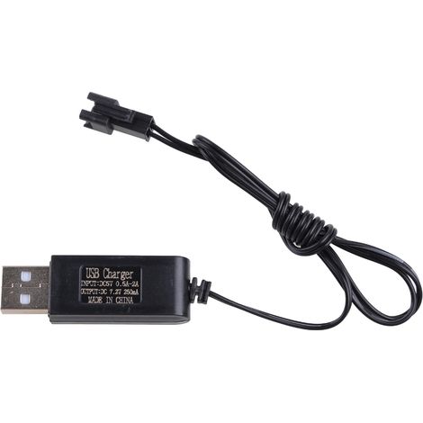 Câble adaptateur de charge USB universel pour batteries Ni-Cd et Ni-MH, connecteur SM 2P, sortie 7,2 V 250 mA.