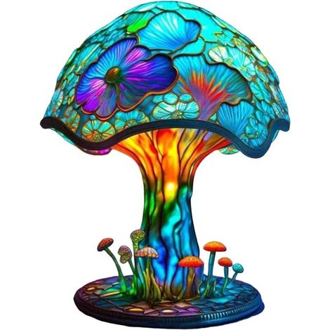 Lampe de table champignon en verre peint, lampe de bureau vintage décorative, lampe de chevet pour chambre, salon, bureau, cadeau (1/4)