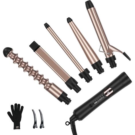 5 in 1 Multifunctional Interchangeable Curling Iron Kit with Ceramic Tourmaline and 140-230°C Adjustable Temperature Curler Hair Curler with LCD Screen (1/5)