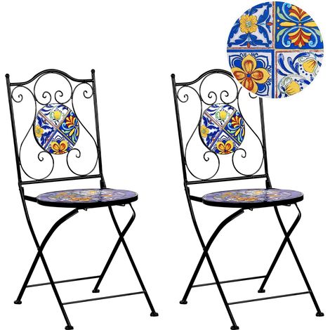 Set di 2 sedie da esterno in metallo nero con motivo a mosaico Coriano (1/5)