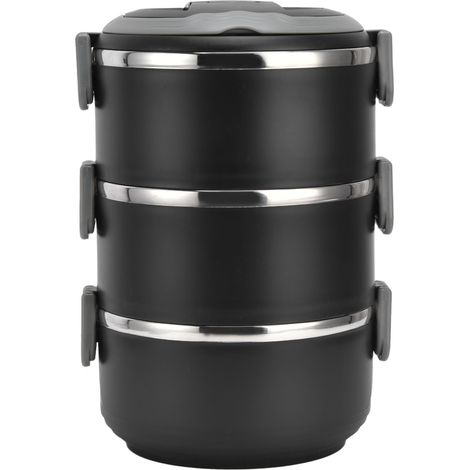 Boîte-repas isotherme 3 étages empilable en acier inox - Anti-fuites, portable pour école, camping, pique-nique - Noir (1/5)