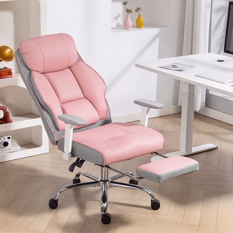 Chaise de bureau ergonomique avec accoudoirs, repose-pieds et appui-tête réglables. Rose