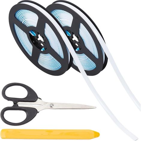 2 Rouleau 6 m Ruban de Calfeutrage Autocollant 8mm Blanc Étanche Facile à Poser à Décoller avec Outil Inclus pour Finition des Moulures Angles Éviers Salles de Bain Bords de Carrelage (1/5)