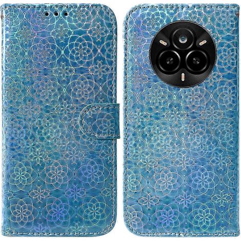 Étui de protection en cuir gris à motif floral stylisé pour Realme 14 Pro 5G (1/5)
