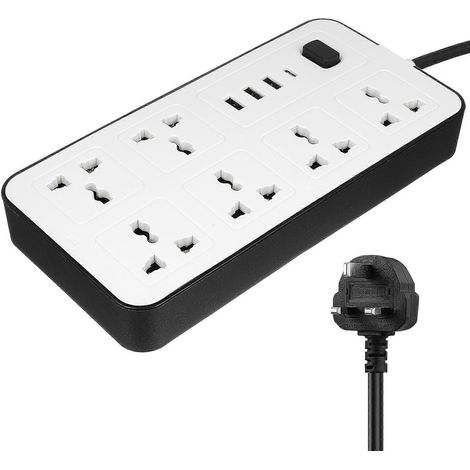 Multiprise plate avec ports de chargement USB (prise britannique), blanche (1/5)