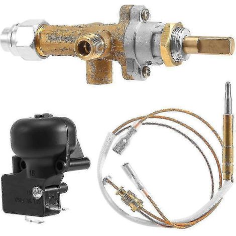 Kit de sécurité pour foyer extérieur au propane avec vanne de régulation, capteur thermocouple et interrupteur de vidange pour chauffage de terrasse au gaz. (1/5)