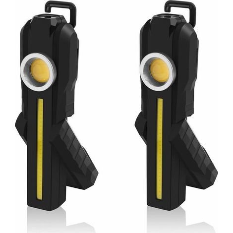 Lampe de Travail LED, Lampes de Travail COB Rechargeables avec Support Base Magnétique Crochet de Suspension 4 Modes Lampes de Poche LED Lumineuses Lampe d'Inspection pour Réparation de Voiture