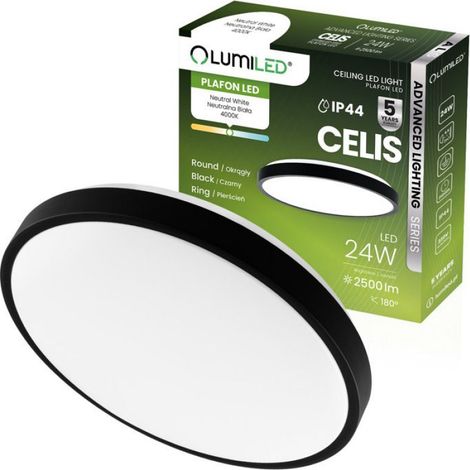 Plafonnier LED - 24 W - 4000 K - IP44 - Rond - Anneau Noir - 1 Pièce (1/5)