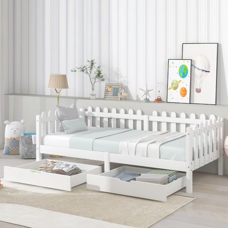 Tiroirs de rangement sous lit 2 unités en MDF équipés de roulettes, couleur blanc, dimensions 93 x 67 x 20 cm, tiroirs seuls sans lit (1/5)