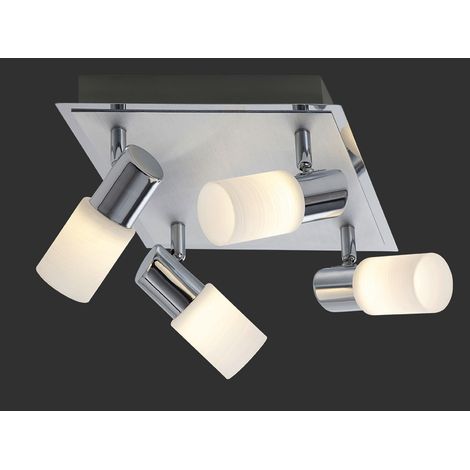 LED Deckenstrahler CLAPTON 4-flammig, Silber mit Glasschirmen, Quadrat 23cm (1/5)
