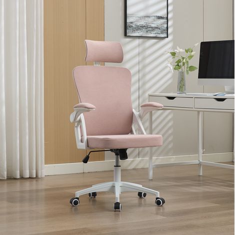 Sedia da ufficio ergonomica in rete con poggiatesta e supporto lombare regolabili, rosa DESVIAE (1/5)