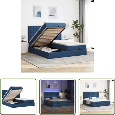 vidaXL LED-Beleuchtung -  Ottoman-Bett mit Matratzen & LEDs Blau 180x200 cm Stoff (1/5)