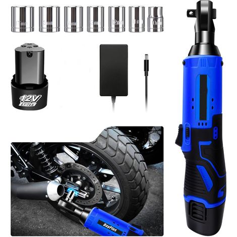 Set di chiavi a cricchetto elettriche da 3/8", chiave a cricchetto senza fili da 40 Nm, batteria da 12 V, cacciavite a cricchetto senza fili con 7 bussole, cricchetto elettrico per auto, mobili (1 x 1