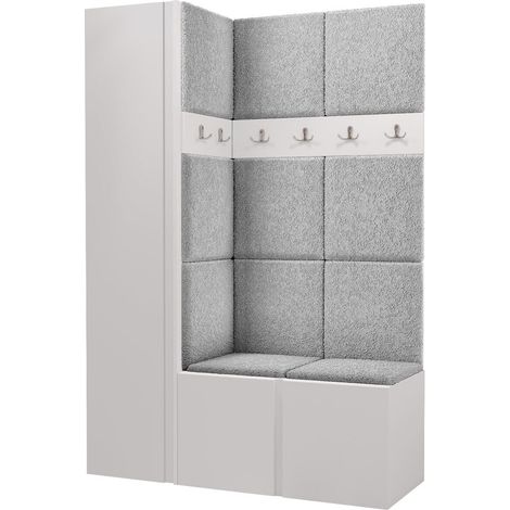 Meuble d'entrée Pinis IX, Blanc, 186x124x46cm, Stratifié, Tissu, Murale, À poser (1/5)