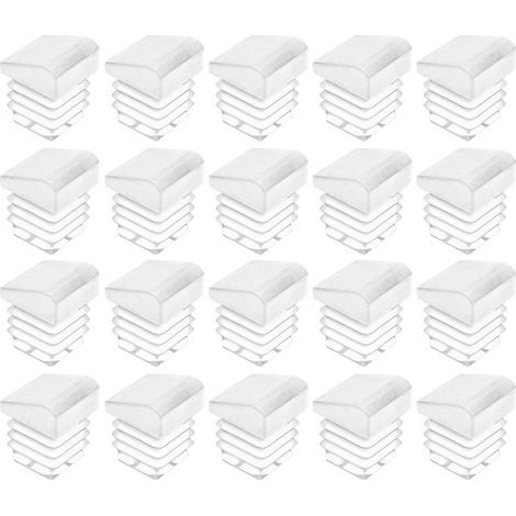 20x Embout de tube rentrant carré incliné à ailettes antidérapant en PELD Cache Tuyau Pied Meuble Chaise Bouchon Protection Intérieur Cannelé, 25 x 25mm blanc (1/5)