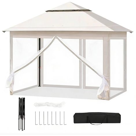 Faltbarer Outdoor-Pavillon 3 x 3 m Beige mit Moskitonetz (1/4)