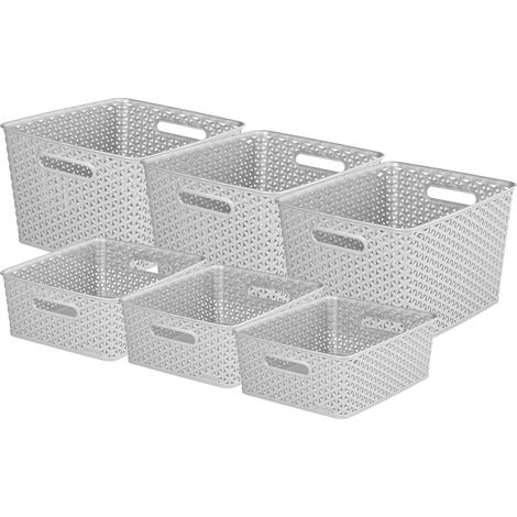 Curver My Style Rectangular Storage Basket Bundle, 3 x Medium 3 x Large, Grey