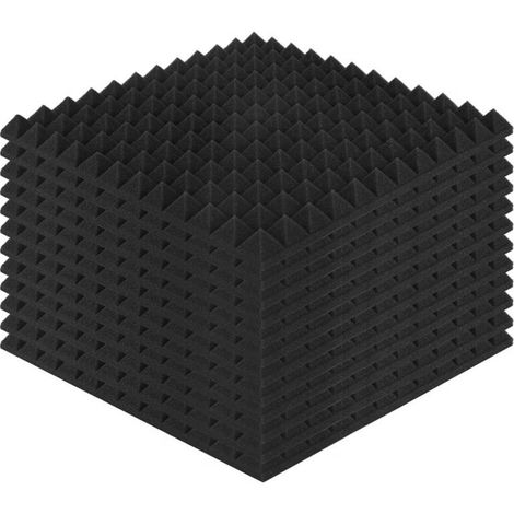 Lot de 12 Panneaux de Mousse Acoustique Pyramidale - 30x30x2,5 cm - Mousse Insonorisante Ignifuge pour Studio d'Enregistrement, Home Cinéma, Salle de Podcast et Gaming - Noir (1/5)