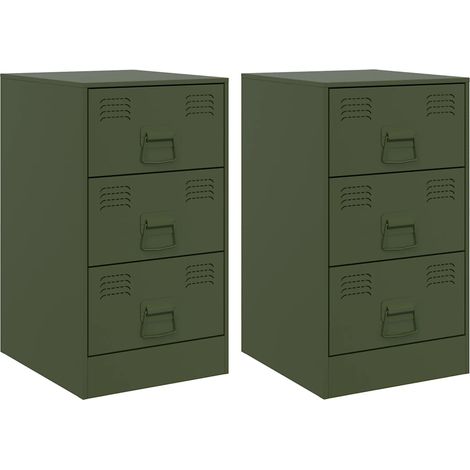 Maison Exclusive - Nachttische 2 Stk. Olivgrün 34,5x39x62 cm Stah