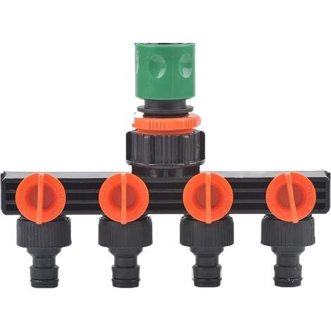 Robinet de jardin 4 voies – Filetage femelle 1/2", 3/4" et 1" – Vanne d'irrigation et répartiteur d'eau – Raccord rapide pour tuyau d'arrosage – 1 pièce (B)