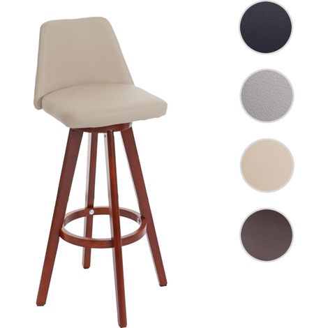Tabouret de bar Boras, chaise de comptoir, bois, similicuir, rotatif - crème, pieds foncés