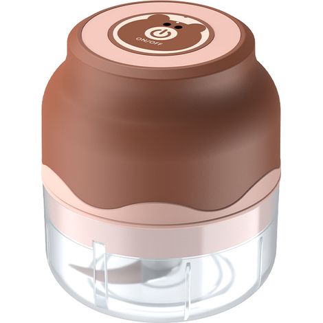 Hachoir à ail électrique détachable, mini hachoir cuisine design compact chocolat (100ml, deux lames) (1/5)