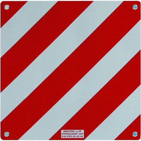 Pannello carichi sporgenti in alluminio rifrangente omologato con fori antitaglio e angoli arrotondati 500x500mm