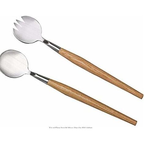 Ensemble cuillère à salade et fourchette en acier inoxydable avec poignée en bois, respectueux de l'environnement et poignée en bois-Fei Yu (1/4)